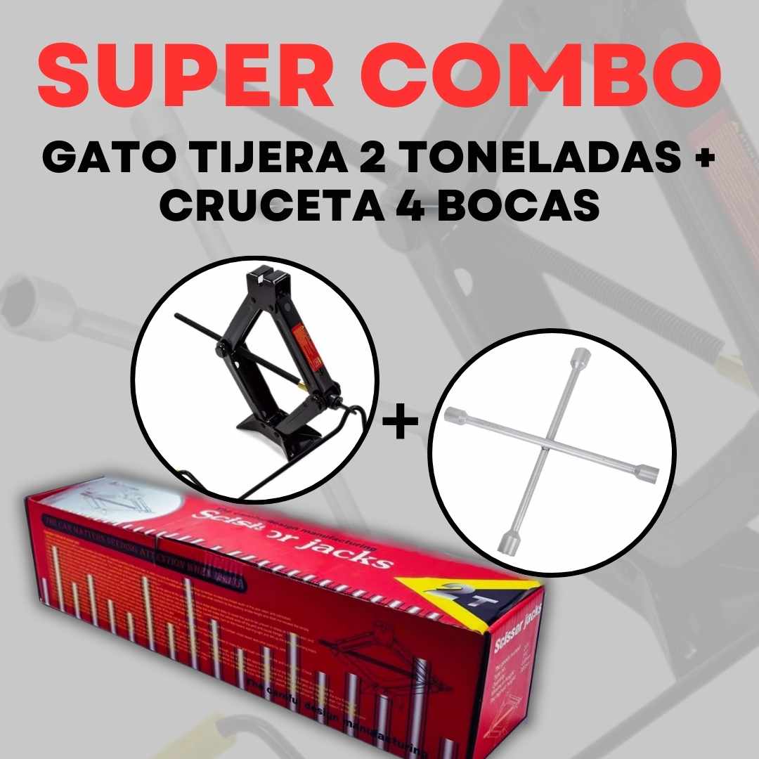 🚗Tu Kit Esencial: Gato tipo Tijera 2 Toneladas + Llave Cruzada⚙️